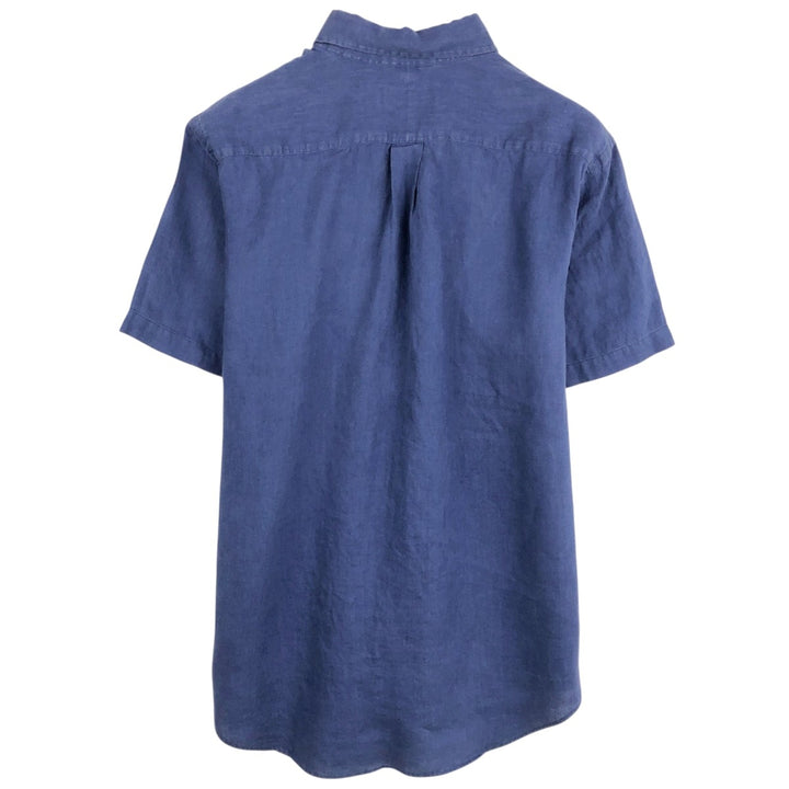Ralph Lauren short sleeve linen button down shirt, men's size L linen Navy blue Vintage Second Hand