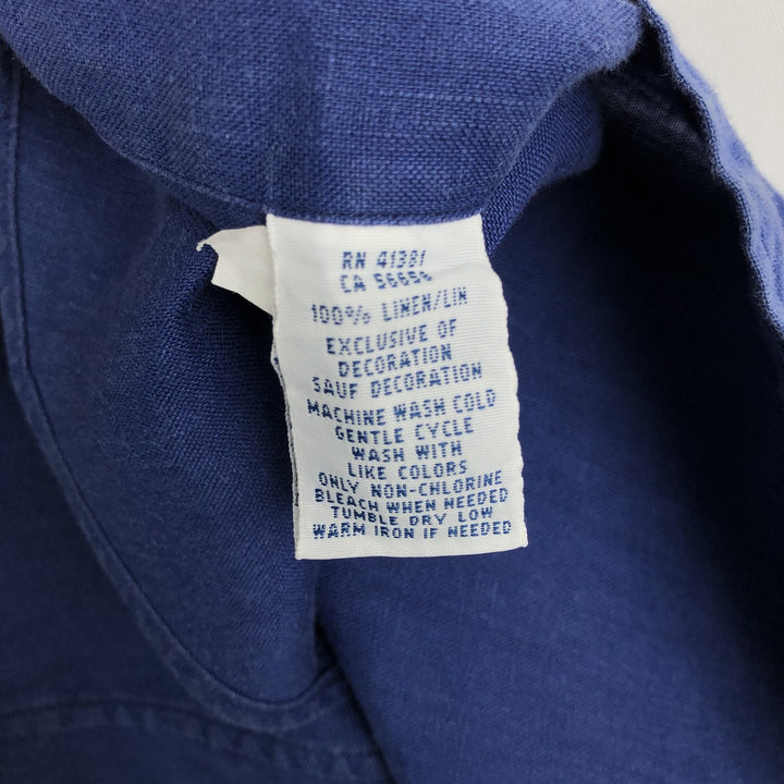 Ralph Lauren short sleeve linen button down shirt, men's size L linen Navy blue Vintage Second Hand