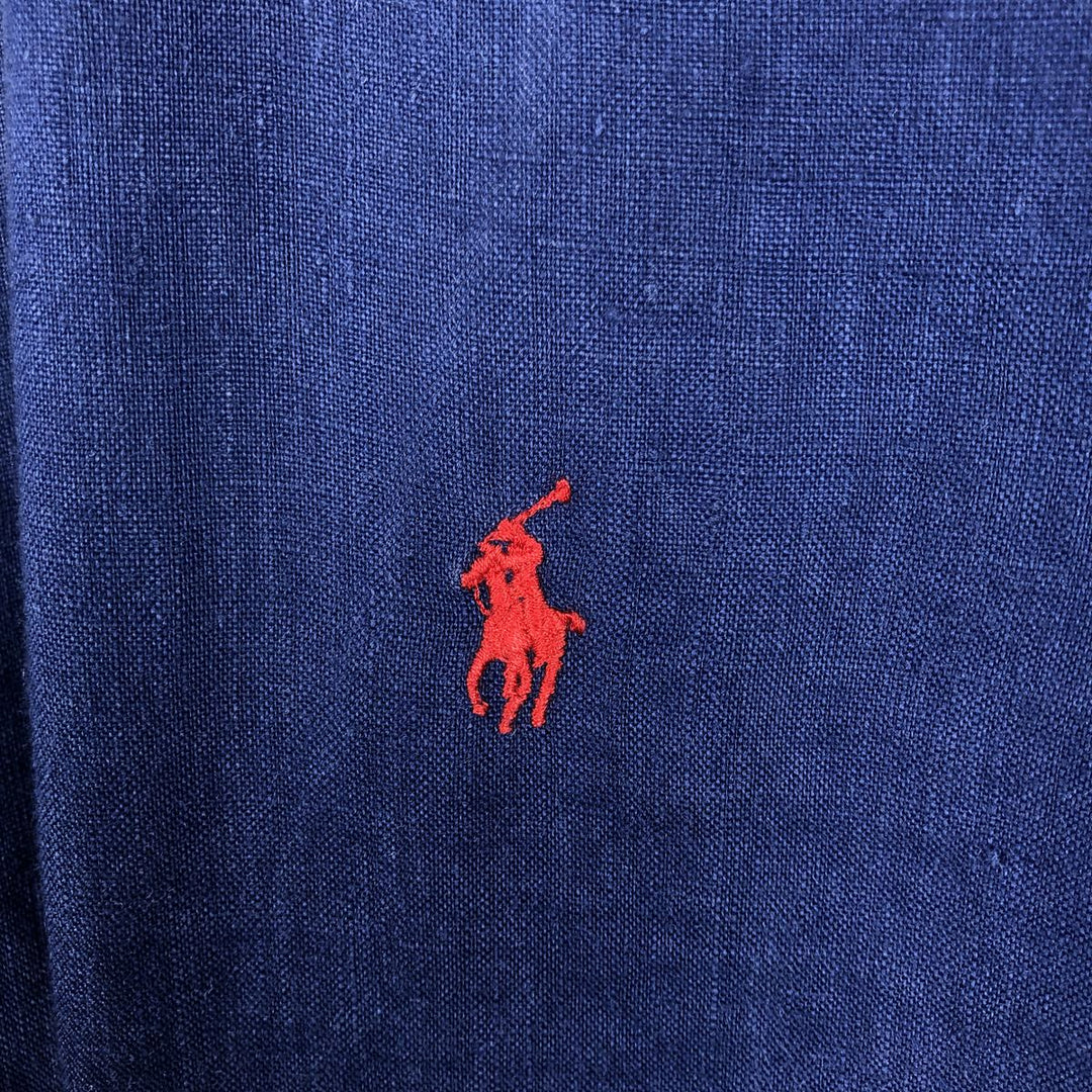 Ralph Lauren short sleeve linen button down shirt, men's size L linen Navy blue Vintage Second Hand