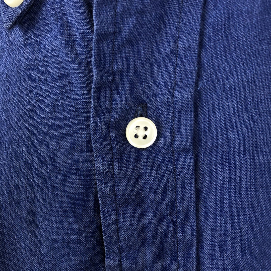 Ralph Lauren short sleeve linen button down shirt, men's size L linen Navy blue Vintage Second Hand