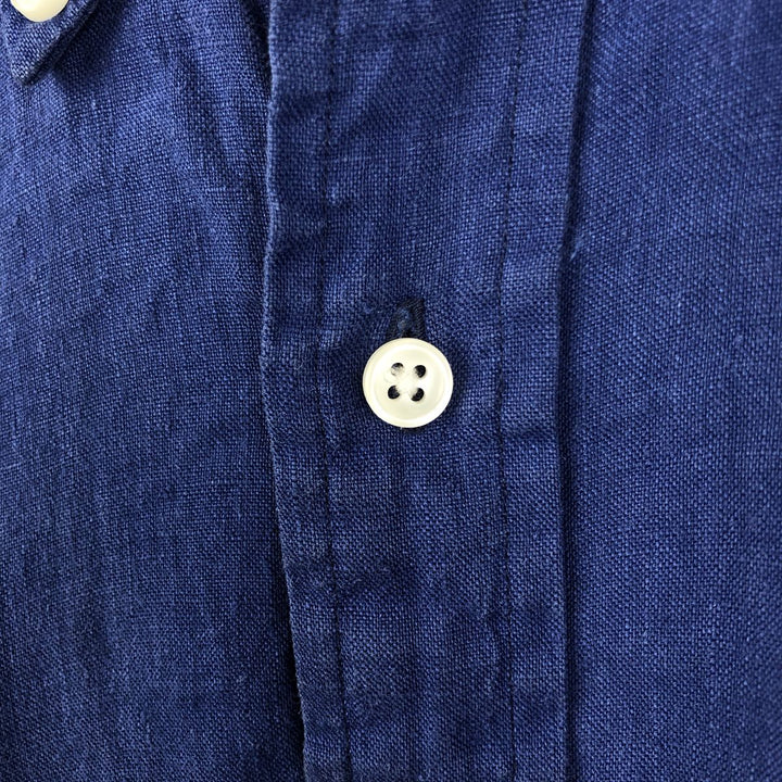 Ralph Lauren short sleeve linen button down shirt, men's size L linen Navy blue Vintage Second Hand
