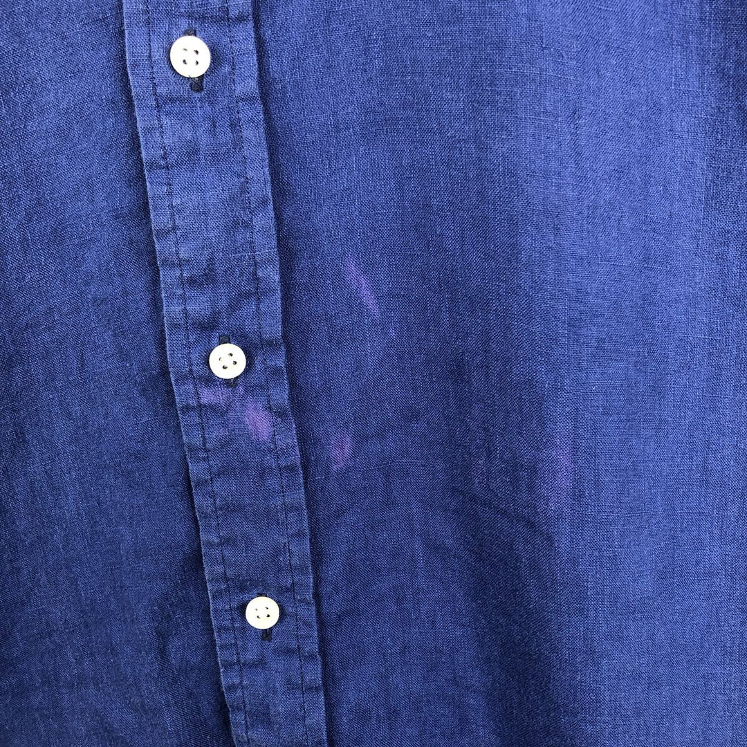 Ralph Lauren short sleeve linen button down shirt, men's size L linen Navy blue Vintage Second Hand