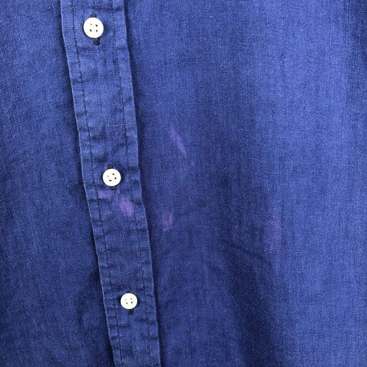 Ralph Lauren short sleeve linen button down shirt, men's size L linen Navy blue Vintage Second Hand