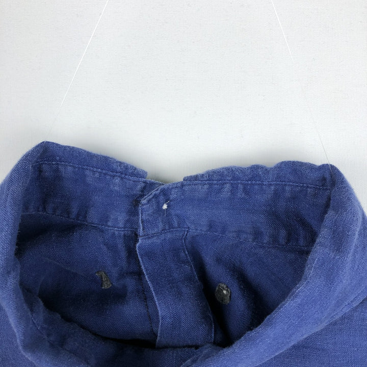 Ralph Lauren short sleeve linen button down shirt, men's size L linen Navy blue Vintage Second Hand