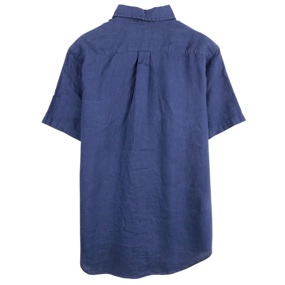 Ralph Lauren short sleeve linen button down shirt, men's size M linen Navy blue Vintage Second Hand