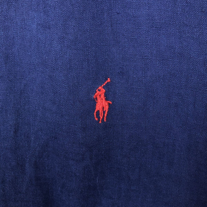 Ralph Lauren short sleeve linen button down shirt, men's size M linen Navy blue Vintage Second Hand