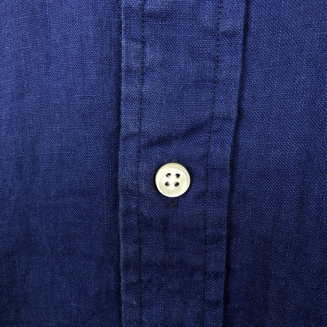 Ralph Lauren short sleeve linen button down shirt, men's size M linen Navy blue Vintage Second Hand