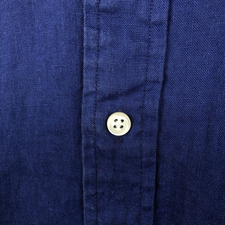 Ralph Lauren short sleeve linen button down shirt, men's size M linen Navy blue Vintage Second Hand