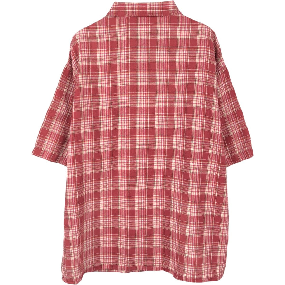 90s-00'S Calvin Klein Jeans Check Pattern Short-Sleeve Linen Shirt, Boxy Shirt, Men's Size L (approx.), Vintage linen red type Vintage Second Hand