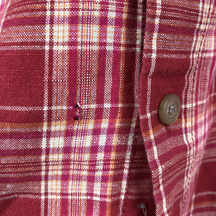 90s-00'S Calvin Klein Jeans Check Pattern Short-Sleeve Linen Shirt, Boxy Shirt, Men's Size L (approx.), Vintage linen red type Vintage Second Hand