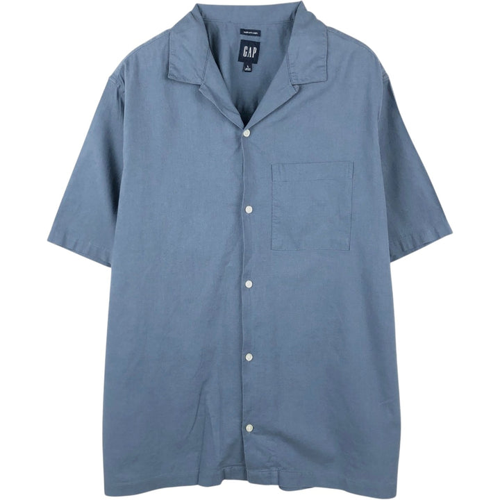 GAP MADE WITH LINEN Short-Sleeve Open-Collar Cotton x Linen Box Shirt (Men's Size L equivalent) linen navy blue type Vintage Second Hand