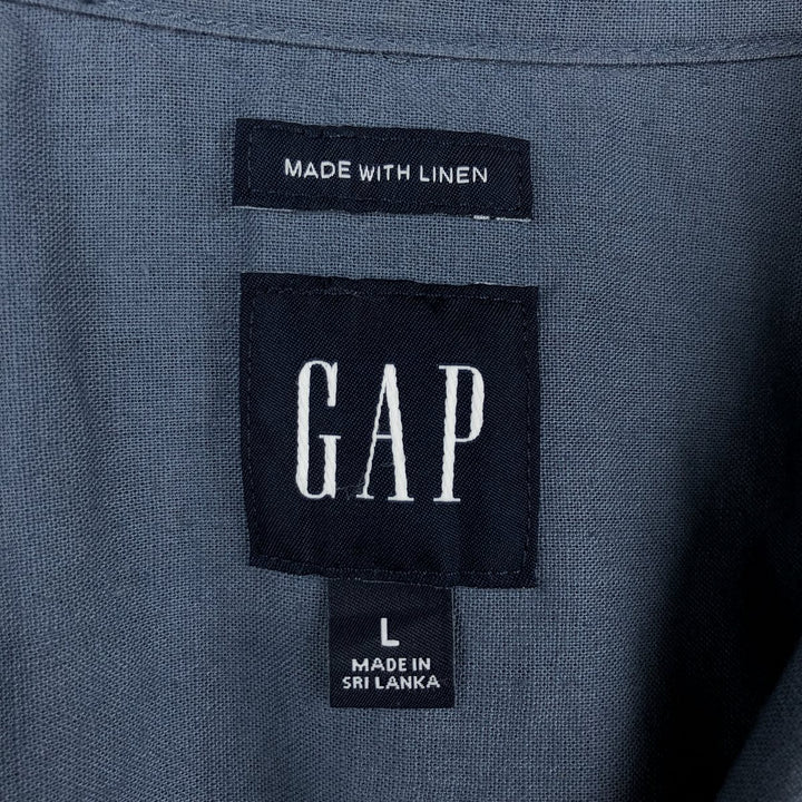 GAP MADE WITH LINEN Short-Sleeve Open-Collar Cotton x Linen Box Shirt (Men's Size L equivalent) linen navy blue type Vintage Second Hand