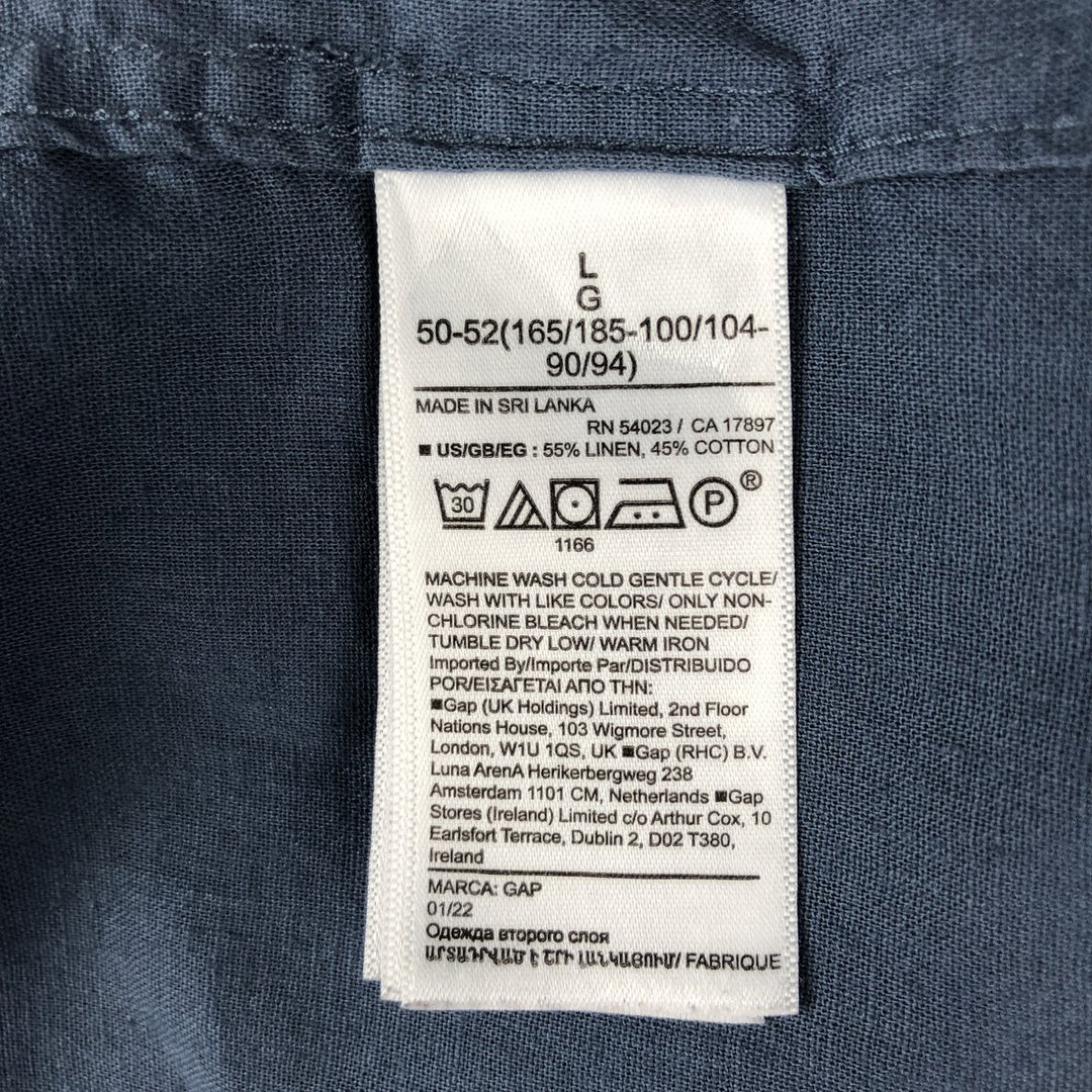 GAP MADE WITH LINEN Short-Sleeve Open-Collar Cotton x Linen Box Shirt (Men's Size L equivalent) linen navy blue type Vintage Second Hand