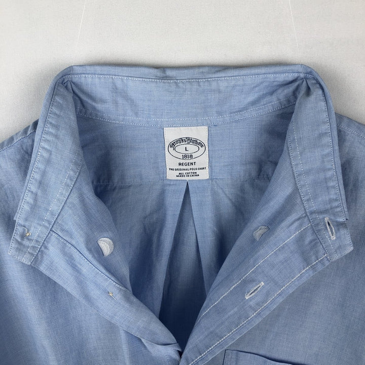 Brooks Brothers 1818 REGENT Short-Sleeve Button-Down Shirt, Men's Size L (approx.) cotton blue type Vintage Second Hand
