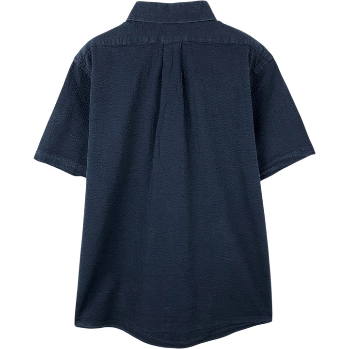 Brooks Brothers 1818 REGENT FIT Seersucker Short-Sleeve Button-Down Shirt, Men's Size L (approx.) cotton navy blue type Vintage Second Hand