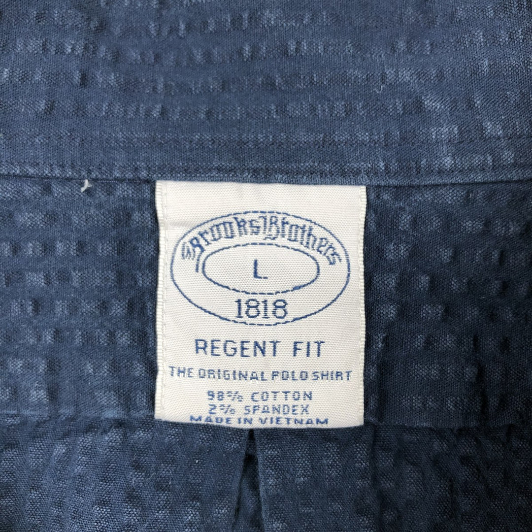Brooks Brothers 1818 REGENT FIT Seersucker Short-Sleeve Button-Down Shirt, Men's Size L (approx.) cotton navy blue type Vintage Second Hand