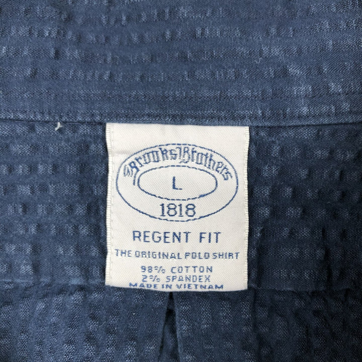 Brooks Brothers 1818 REGENT FIT Seersucker Short-Sleeve Button-Down Shirt, Men's Size L (approx.) cotton navy blue type Vintage Second Hand