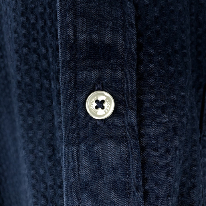Brooks Brothers 1818 REGENT FIT Seersucker Short-Sleeve Button-Down Shirt, Men's Size L (approx.) cotton navy blue type Vintage Second Hand