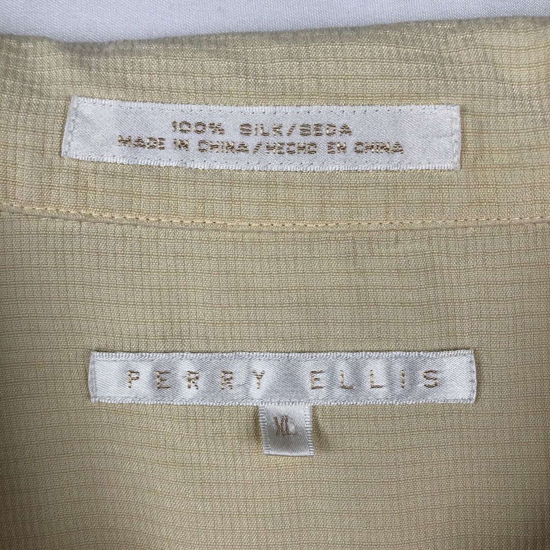 Perry Ellis Short Sleeve Open Collar Silk Shirt Box Shirt Men's XL silk yellow type Vintage Second Hand