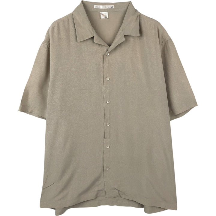 Perry Ellis All-over Print Short Sleeve Open Collar Silk Shirt Box Shirt Men's XL silk beige type brown Vintage Second Hand