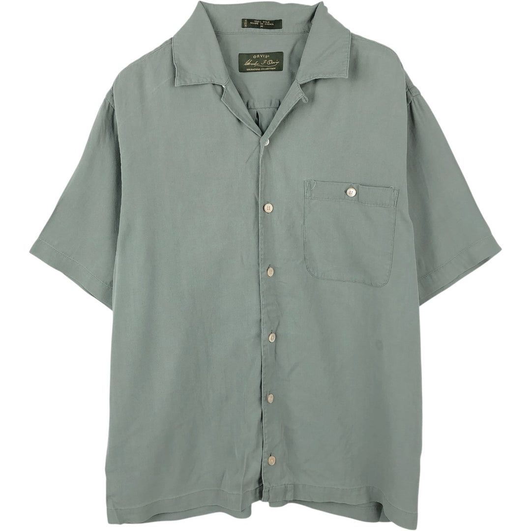 Orvis Signature Collection Short-Sleeve Open-Collar Silk Shirt, Boxy Fit, Men's Size M (approx.) silk Khaki type sage green Vintage Second Hand