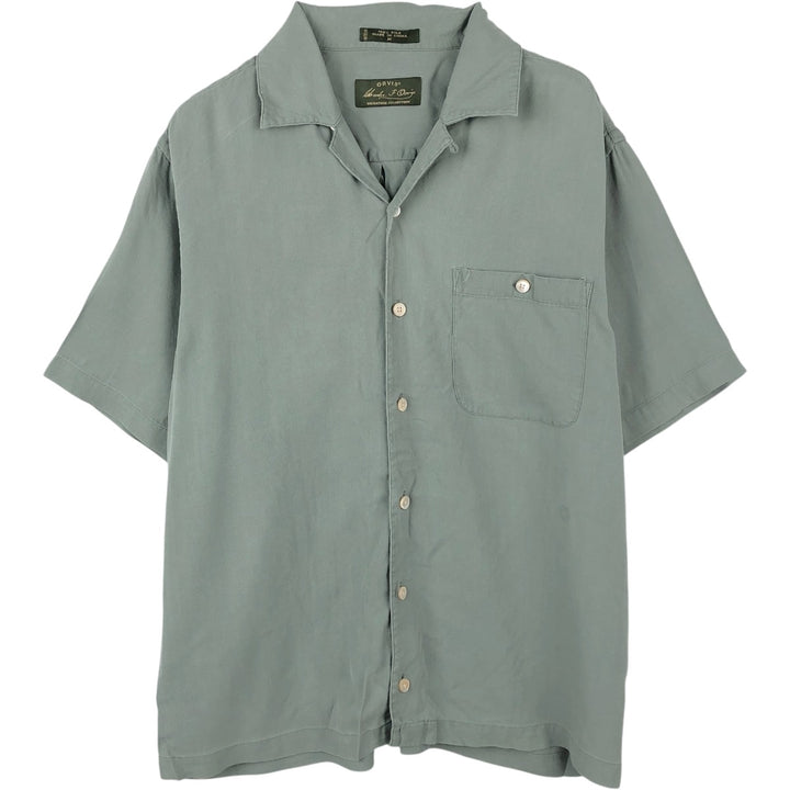 Orvis Signature Collection Short-Sleeve Open-Collar Silk Shirt, Boxy Fit, Men's Size M (approx.) silk Khaki type sage green Vintage Second Hand