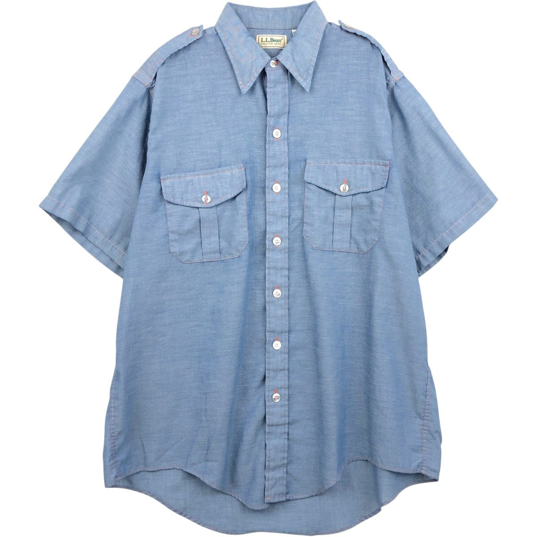 Vintage LLBean short-sleeved chambray shirt from the 1990s, men's size L (approx.). polyester blue type Vintage Second Hand
