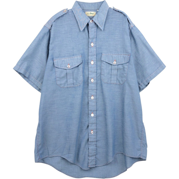 Vintage LLBean short-sleeved chambray shirt from the 1990s, men's size L (approx.). polyester blue type Vintage Second Hand