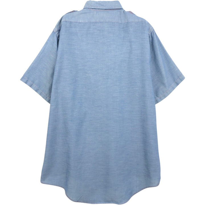 Vintage LLBean short-sleeved chambray shirt from the 1990s, men's size L (approx.). polyester blue type Vintage Second Hand