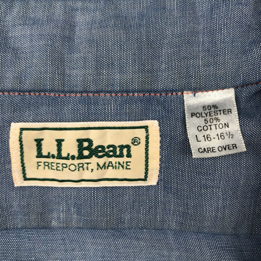 Vintage LLBean short-sleeved chambray shirt from the 1990s, men's size L (approx.). polyester blue type Vintage Second Hand