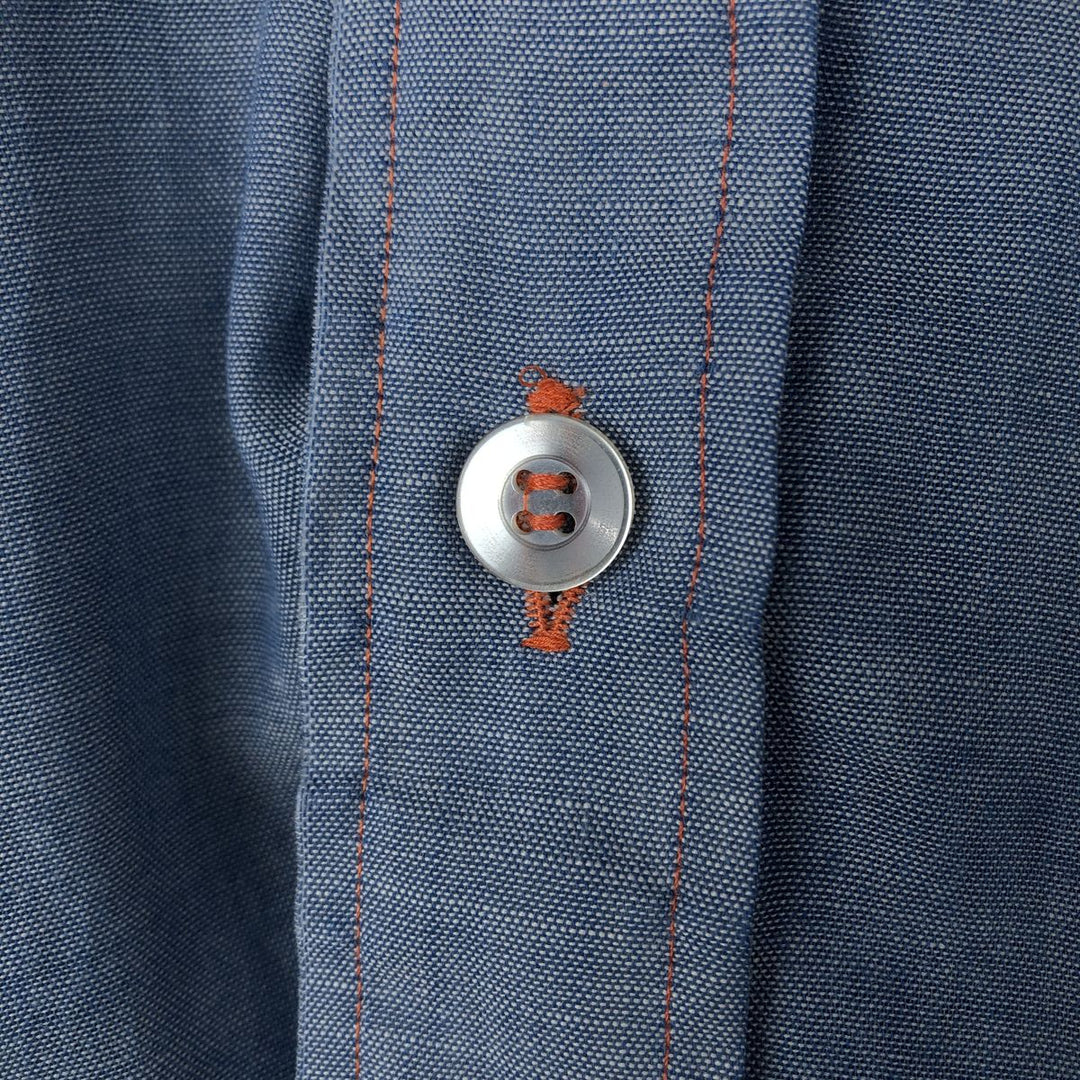 Vintage LLBean short-sleeved chambray shirt from the 1990s, men's size L (approx.). polyester blue type Vintage Second Hand