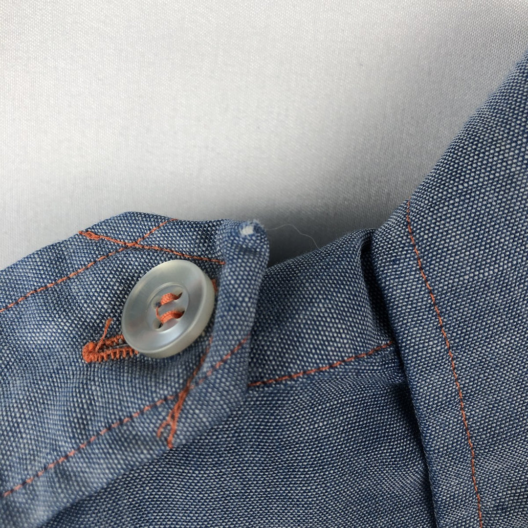 Vintage LLBean short-sleeved chambray shirt from the 1990s, men's size L (approx.). polyester blue type Vintage Second Hand