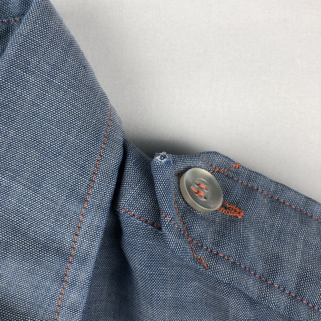 Vintage LLBean short-sleeved chambray shirt from the 1990s, men's size L (approx.). polyester blue type Vintage Second Hand