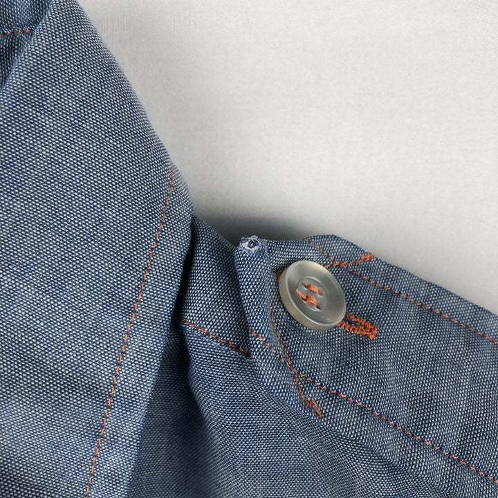 Vintage LLBean short-sleeved chambray shirt from the 1990s, men's size L (approx.). polyester blue type Vintage Second Hand