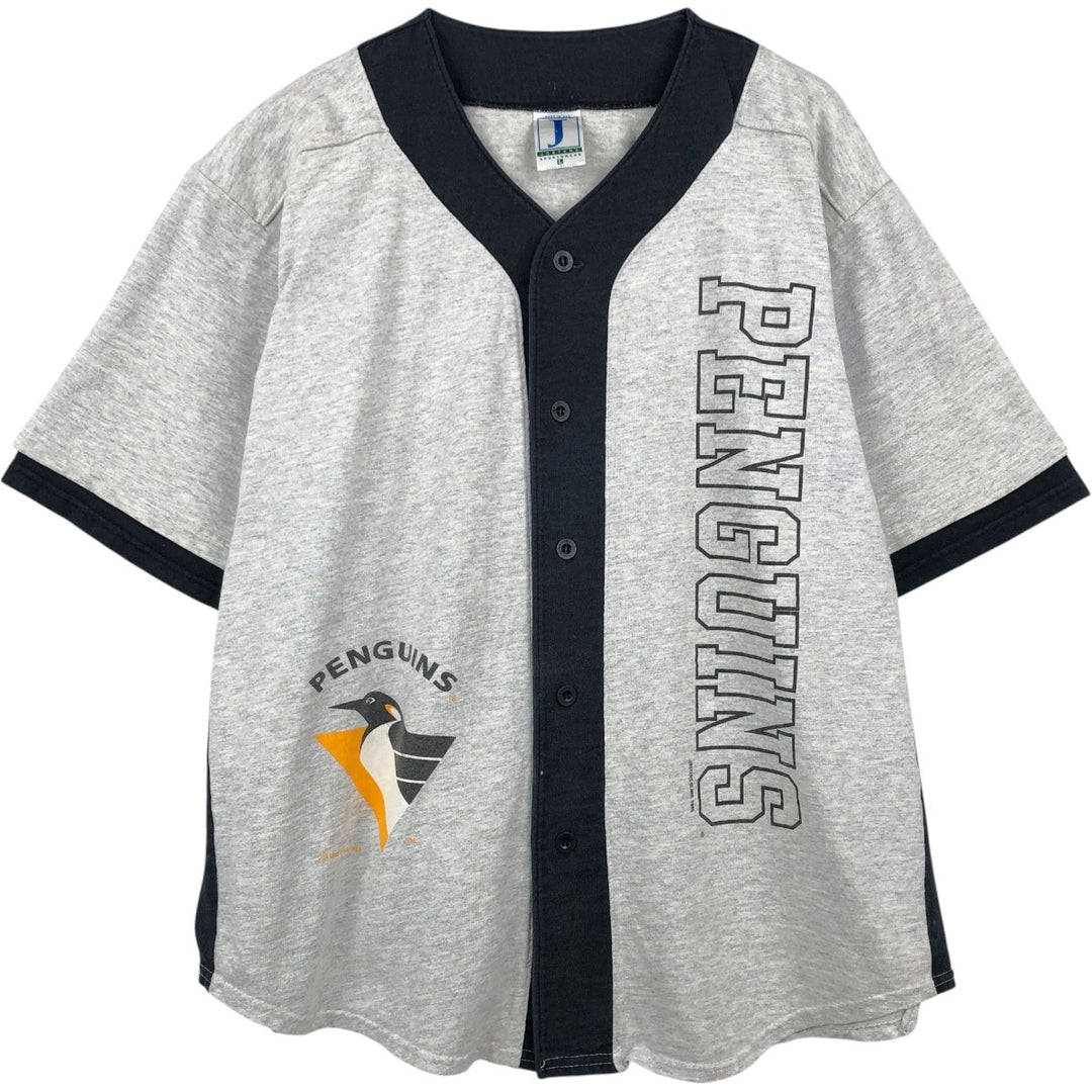 90'S Jostens Sportswear NHL Pittsburgh Penguins Hockey Game Shirt / Baseball Shirt, Made in USA, Men's Size L (approx.) cotton gray type Vintage Second Hand
