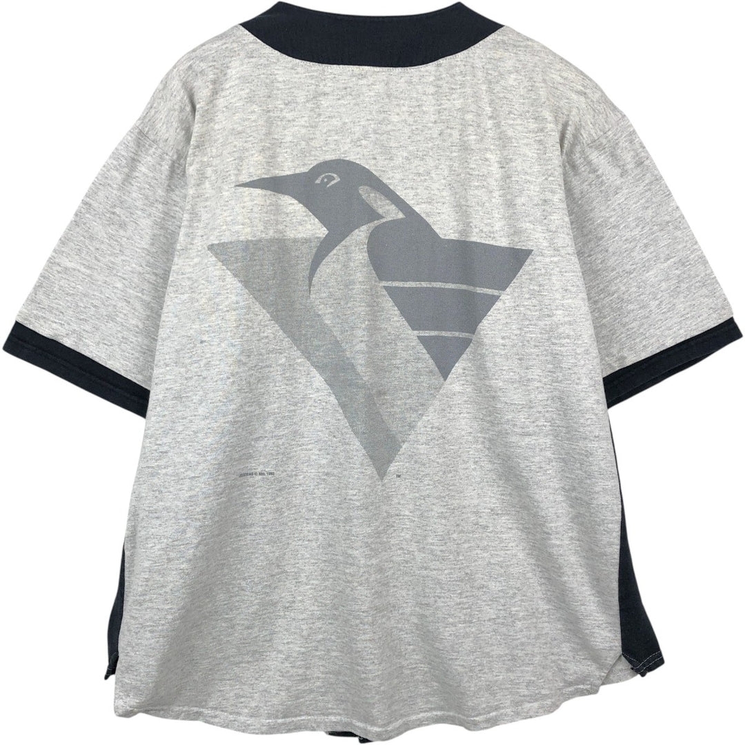 90'S Jostens Sportswear NHL Pittsburgh Penguins Hockey Game Shirt / Baseball Shirt, Made in USA, Men's Size L (approx.) cotton gray type Vintage Second Hand