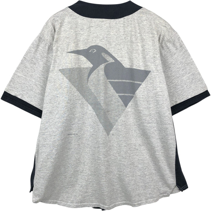 90'S Jostens Sportswear NHL Pittsburgh Penguins Hockey Game Shirt / Baseball Shirt, Made in USA, Men's Size L (approx.) cotton gray type Vintage Second Hand
