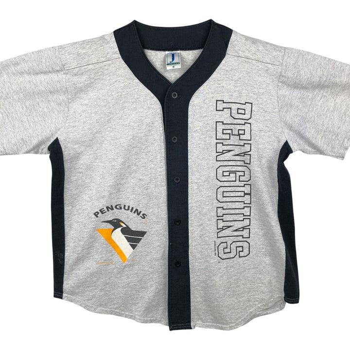 90'S Jostens Sportswear NHL Pittsburgh Penguins Hockey Game Shirt / Baseball Shirt, Made in USA, Men's Size L (approx.) cotton gray type Vintage Second Hand