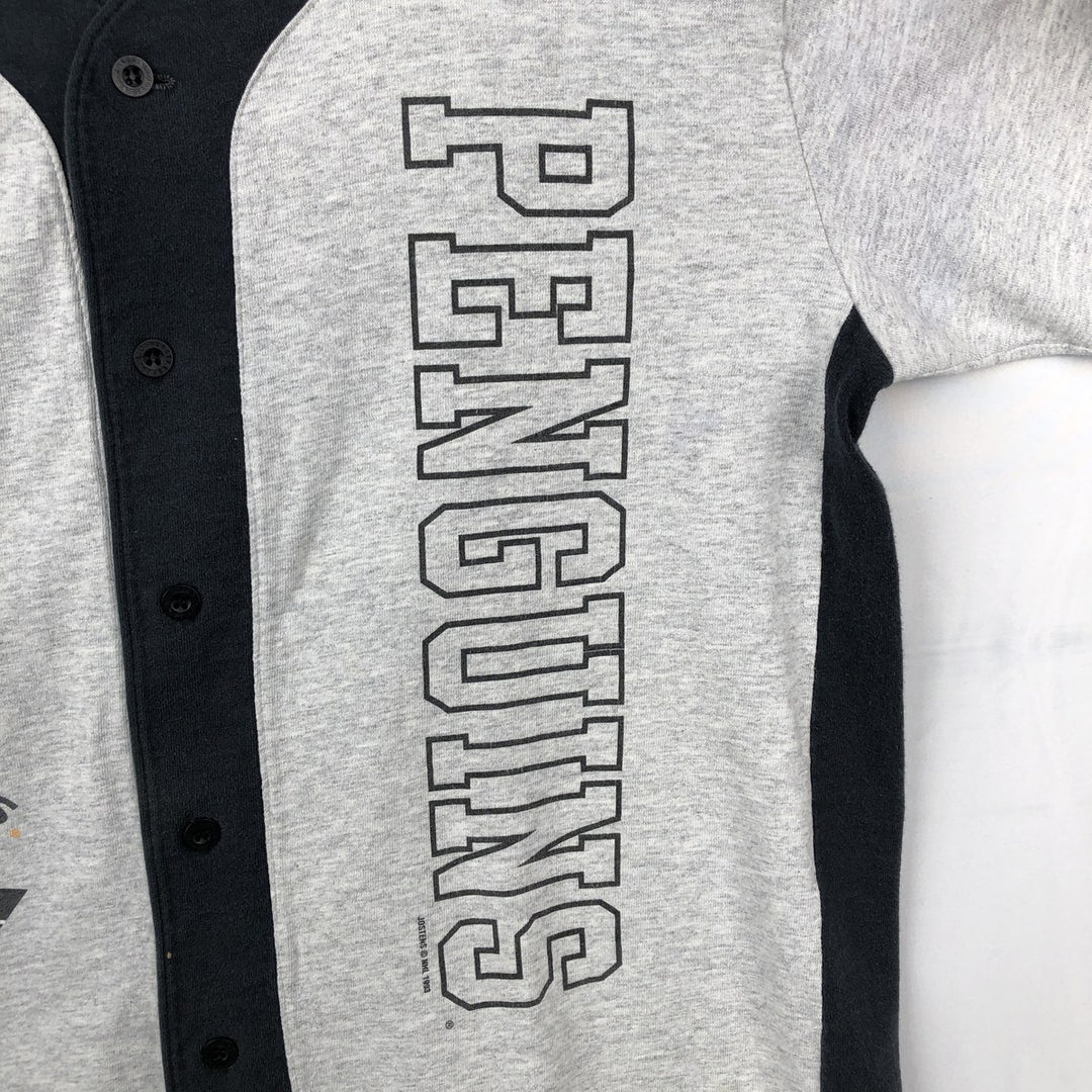 90'S Jostens Sportswear NHL Pittsburgh Penguins Hockey Game Shirt / Baseball Shirt, Made in USA, Men's Size L (approx.) cotton gray type Vintage Second Hand