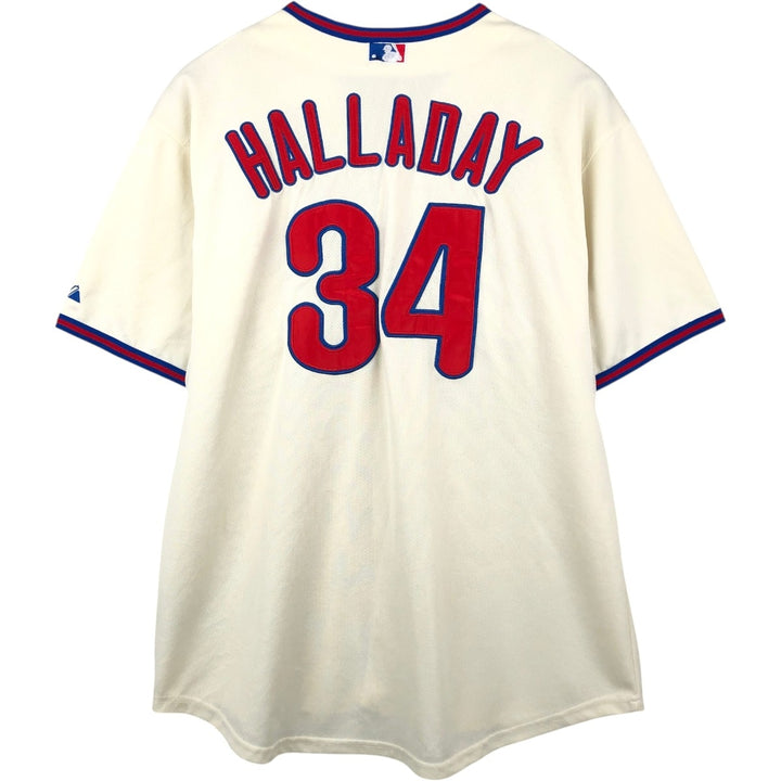 Majestic MLB Philadelphia Phillies Roy Halladay Game Shirt Baseball Shirt Made in USA Men's XL equivalent polyester unbleached Vintage Second Hand