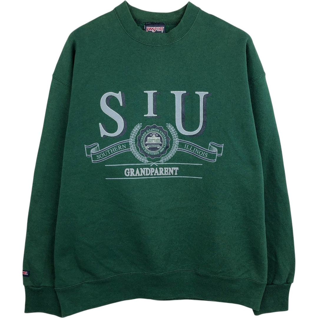 90'S Jansport Triple Print College Sweatshirt, Made in USA, Men's XL, Vintage cotton Green type dark green Vintage Second Hand