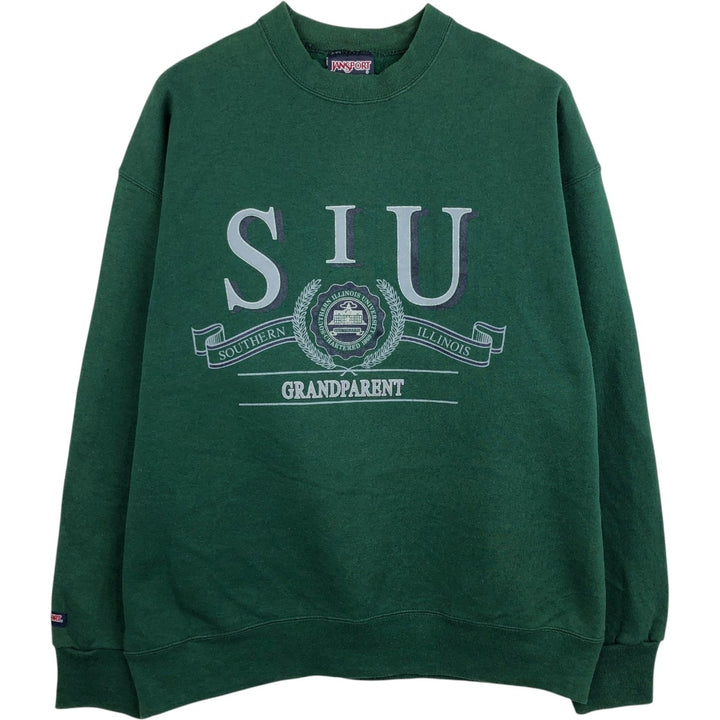 90'S Jansport Triple Print College Sweatshirt, Made in USA, Men's XL, Vintage cotton Green type dark green Vintage Second Hand
