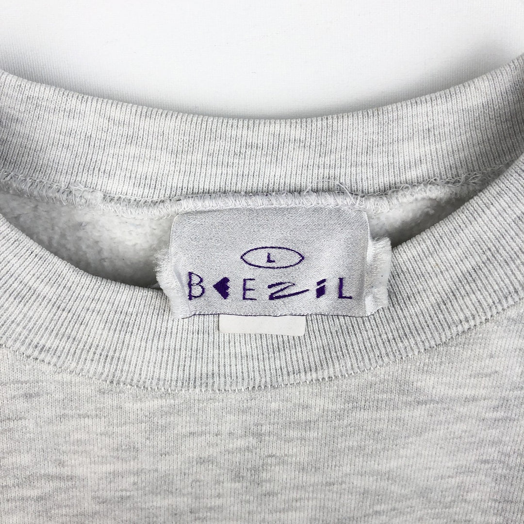 90'S BEEZIL College Sweatshirt, Made in USA, Men's Size L (Equivalent), Vintage polyester gray type Vintage Second Hand