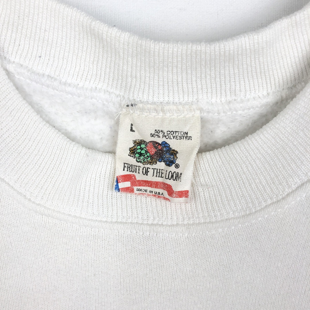 90'S Fruit of the Loom printed sweatshirt, made in the USA, men's size L, vintage cotton white type Vintage Second Hand