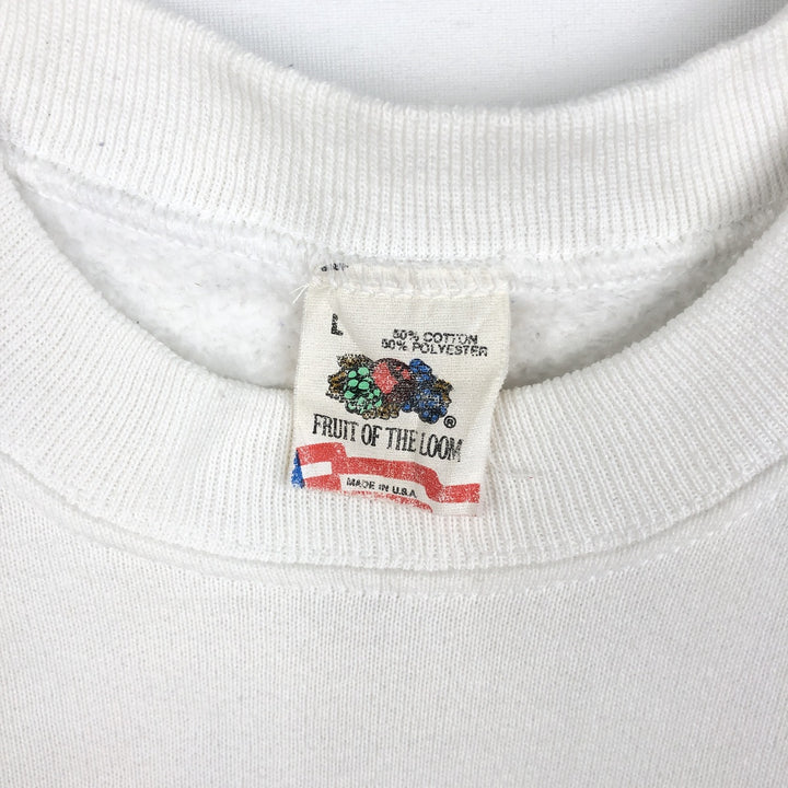 90'S Fruit of the Loom printed sweatshirt, made in the USA, men's size L, vintage cotton white type Vintage Second Hand