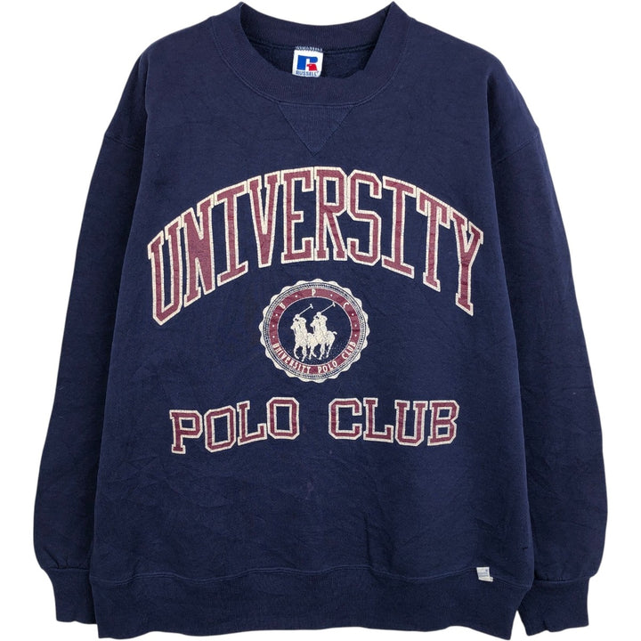 90'S Russell 3-row print college sweatshirt, made in USA, men's XL size, vintage cotton navy blue type Vintage Second Hand