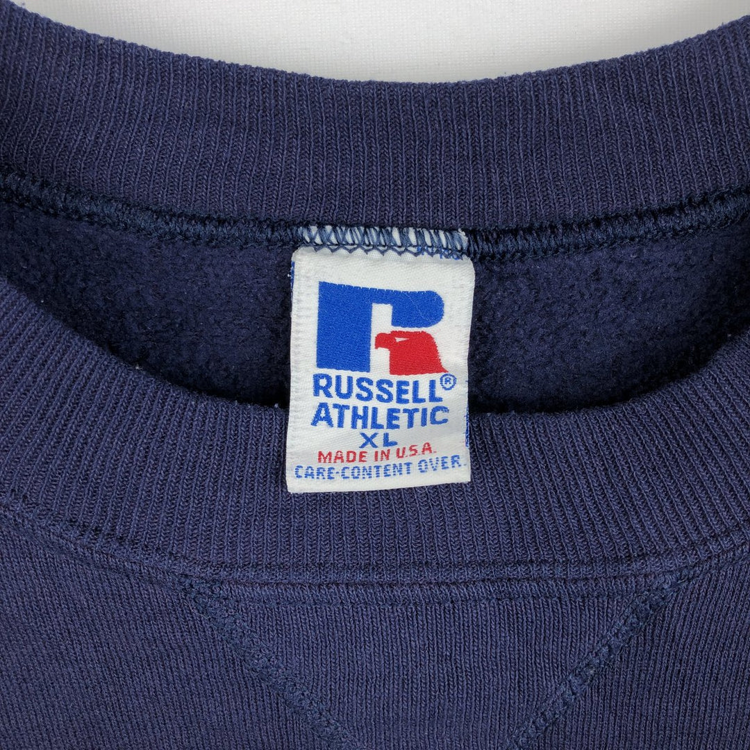 90'S Russell 3-row print college sweatshirt, made in USA, men's XL size, vintage cotton navy blue type Vintage Second Hand