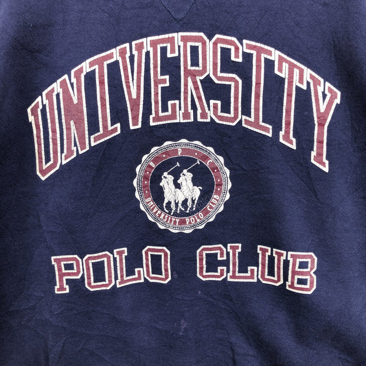 90'S Russell 3-row print college sweatshirt, made in USA, men's XL size, vintage cotton navy blue type Vintage Second Hand