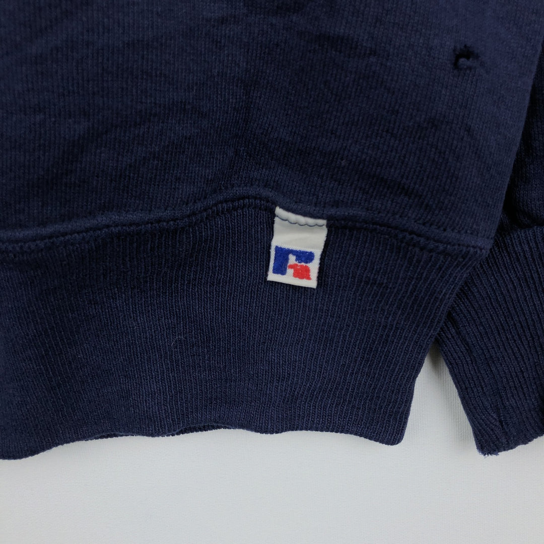 90'S Russell 3-row print college sweatshirt, made in USA, men's XL size, vintage cotton navy blue type Vintage Second Hand