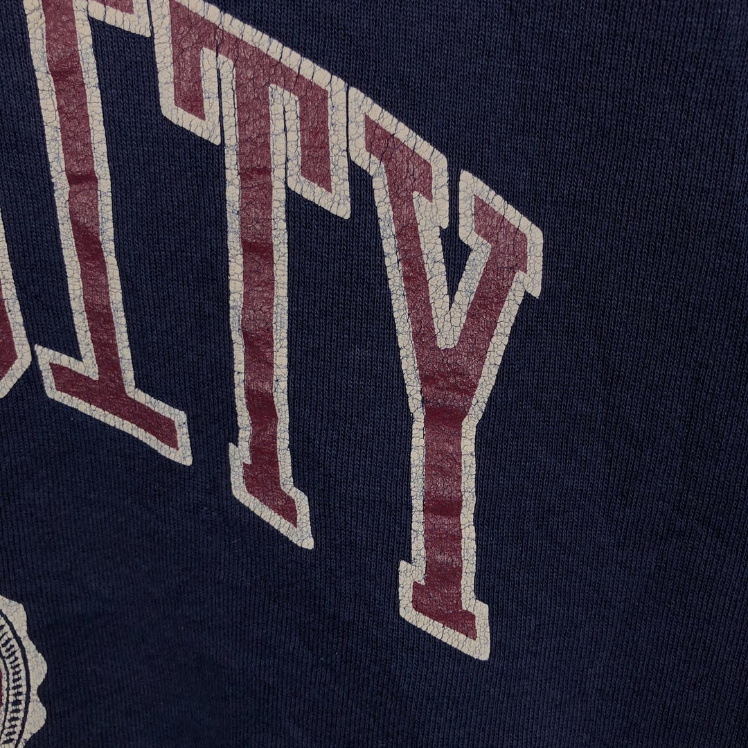 90'S Russell 3-row print college sweatshirt, made in USA, men's XL size, vintage cotton navy blue type Vintage Second Hand